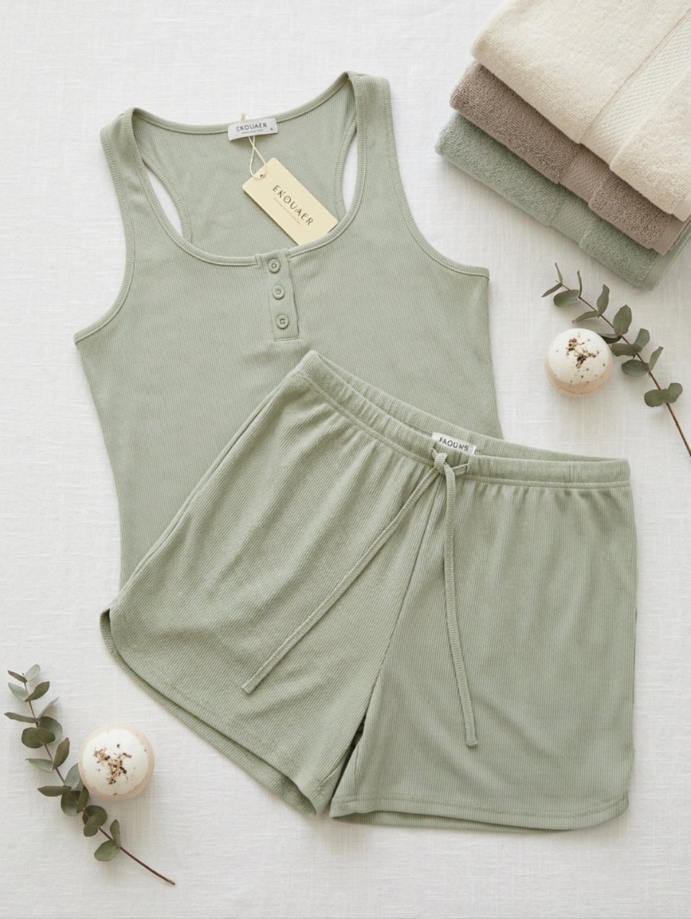 EKOUAER Women's Sage Green Sleepwear Set Small